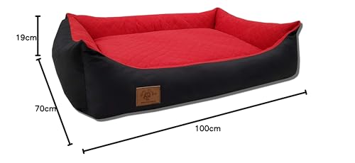 Odolplusz XXL - Hundebett für große Hunde - Hundekissen - Hundesofa mit Wendekissen | Bezug abnehmbar und waschbar [ 100x70cm, Schwarz-Rot ]
