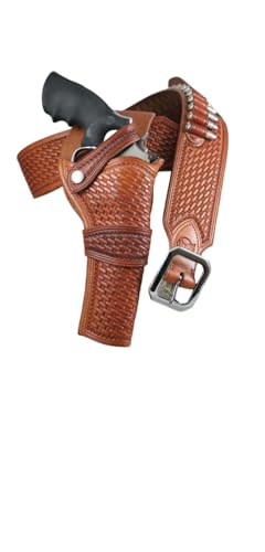 Western Leather Cartridge Belt Ammo Loops Cowboy Leather Revolver Pistol Holster Gun Case Cover 22. 32. (Black Left Hand, Size 6 (50
