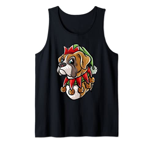 Merry Woofmas Boxer Elf Dog Navidad Perros Elfos X-Mas Camiseta sin Mangas
