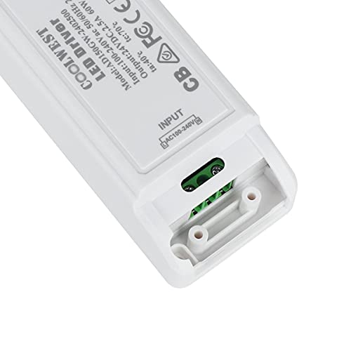 Image of COOLWEST 60W 24V LED Driver Transformer, 100V AC to 24V DC Low Voltage Power Supply for LED Strip Lights and G4, MR11, MR16 Light Bulbs