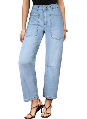 Image of EVALESS Barrel Jeans Women Baggy Stretchy Cropped Denim Pants