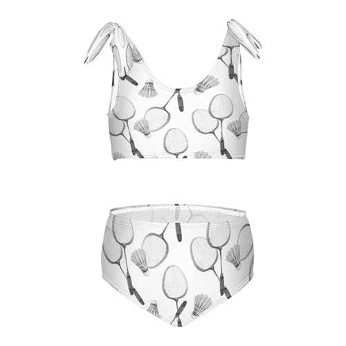 Black Badminton Balls Girls Swimsuits 2 Piece Swimwear Bikini Set Beach Bathing Suit for Summer Girl Kids 4T