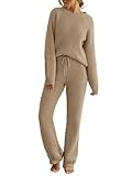 MEROKEETY Womens Pajama Sets 2025 Fall Lounge Sweater Set Cute Fuzzy Fleece 2 Piece Long Sleeve Cozy Winter Pj Outfits, Cashmere, Medium
