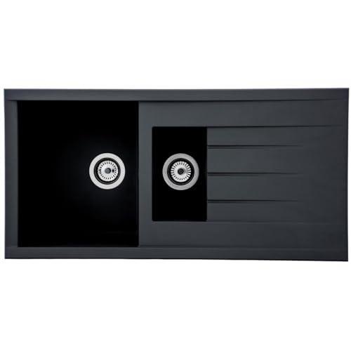 Respekta Houston Mineralitespüle in Schwarz / 1,5 Becken Einbauspüle in 100 x 50 cm / Spülbecken geeignet für Unterschränke ab 60 cm Breite