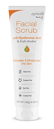 Episilk Facial Scrub â€“ Exfoliating Face Scrub with Hyaluronic Acid, Exfo Amber & Peppermint Oil by Hyalogic â€“ Get Glowing Skin Naturally â€“ Paraben Free Face Exfoliator Scrub & Gentle Cleanser 4.58oz