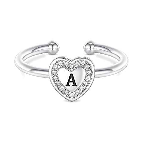 BRIJewlic Silver Heart Initial Ring Cover
