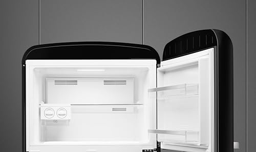 Image of Smeg FAB50 Retro Style Refrigerator - 19.28 cu. ft. Freestanding Fridge-Freezer, Dual Cooling, No-Frost, Adjustable Glass Shelves, Chrome Handle - Black - Made in Italy