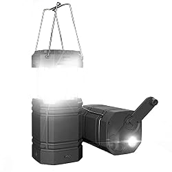 Lanterna Solare da Campeggio a Manovella, Torcia a LED Portatile Ultra Luminosa, Batteria 3000 mAh e Durata Della 30-35 Ore, Porta USB e Impermeabile per Esterno, Lettura, Escursionismo, Emergenza