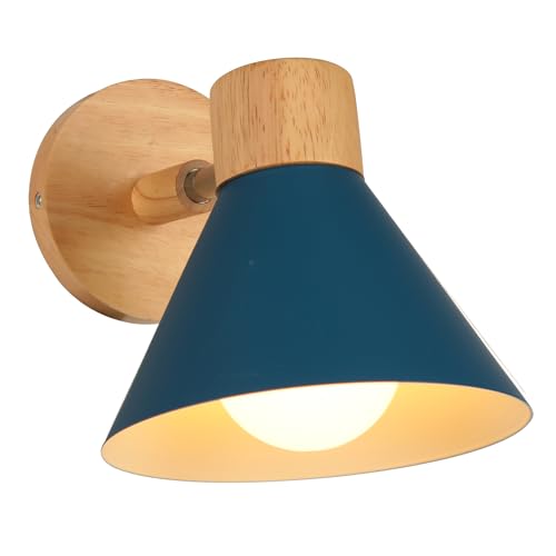 LIGKIN Wandleuchten Innen, Moderne Industrielle Wandlampe, E27 Drehbarer Wandleuchte Holz Dekorative Innenbeleuchtung für Schlafzimmer Wohnzimmer Flur Cafe, Ø18cm