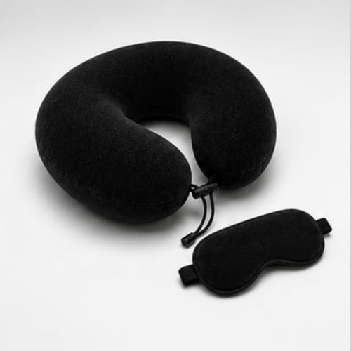 Image of Black Travel Neck Cushion | Adjustable Thread Lock U Shape Neck Pillow | Soft Thread Fabric with Premium Neck Rest Pillow