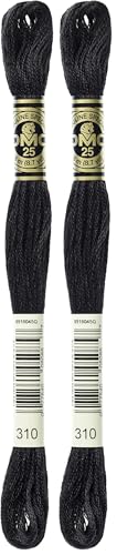 Image of DMC 117-310 Mouline Stranded Cotton Six Strand Embroidery Floss Thread, Black, 8.7-Yard (Pack of 2)