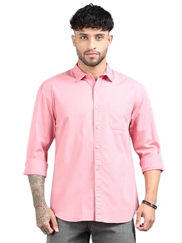 Image of Men Slim Fit Solid Spread Collar Casual Shirt