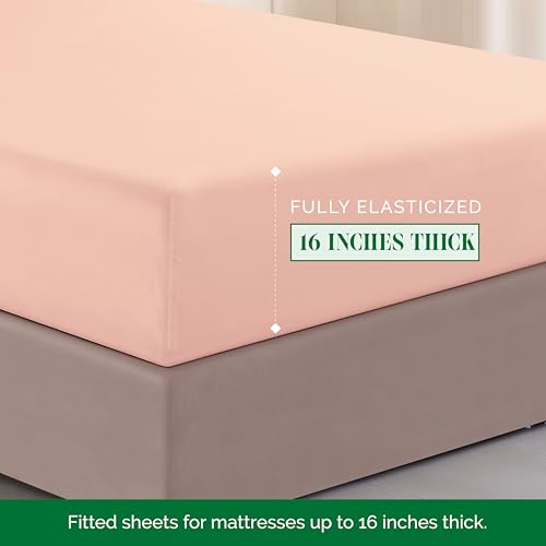 Image of Elegant Comfort Luxurious 1500 Premium Hotel Quality Microfiber Three Line Embroidered Softest 4-Piece Bed Sheet Set, Wrinkle and Fade Resistant, Queen, Blush Pink