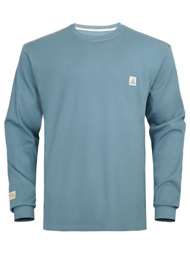 Image of VANLENS FR Shirts for Men CAT2/HRC2 6.5oz Lightweight Fire Resistant Shirts for Men Long Sleeve Crewneck T-Shirt Smoke Blue