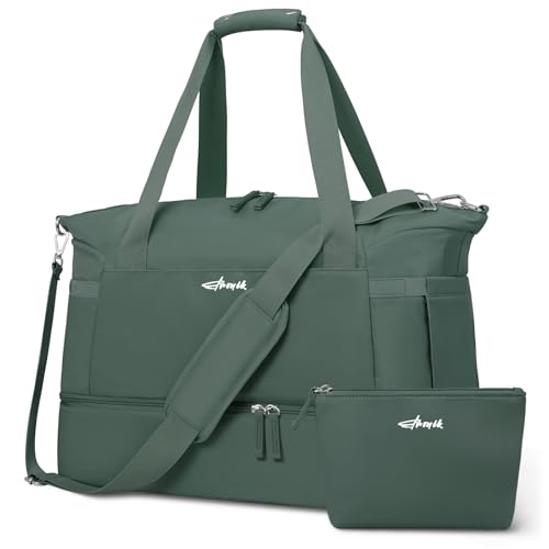 ETRONIK Gym Bag for Women, Travel Duffel Bag with USB Charging Port, Weekender Overnight Bag with Wet Pocket and Shoes Compartment for Women, Travel, Gym, Yoga (Dark Green)