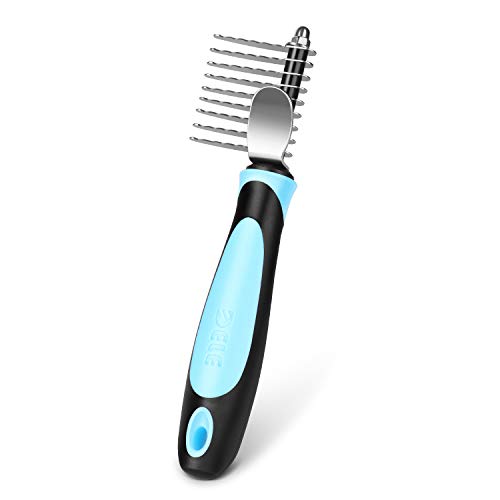 Flexzion Dogs Dematting Comb, Stainless Steel Blades Rakes, for Pets Cats Animals Matted Knotted Hair, Brush Cutting Removing Grooming Tool with Smooth Teeth Needle – Black & Blue Handle Flexzion Dogs Dematting Comb, Stainless Steel Blades Rakes, for Pets Cats Animals Matted Knotted Hair, Brush Cutting Removing Grooming Tool with Smooth Teeth Needle – Black & Blue Handle