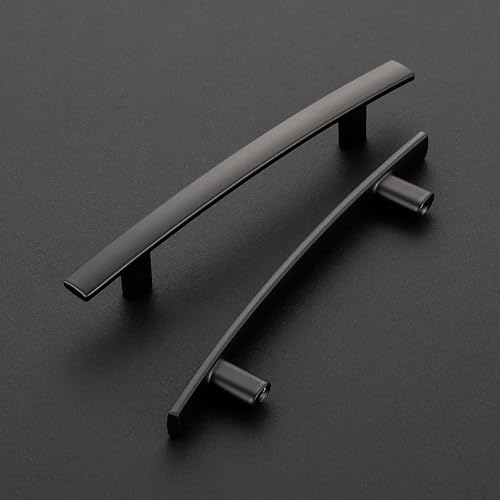 Image of Ravinte 5 Pack Cabinet Handles Matte Black Cabinet Pulls Kitchen Cabinet Handles,Curved Drawer Pulls in 6-1 /4 Inch Length with 4 Inch Hole Center Arch Kitchen Cabinet Hardware
