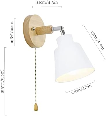 OMISHINE Wall Lights with Pull Cord Switch E27 Pull Switch Bedroom Interior,Safe for Child,Nursery,Not Included Bulb Freely 350° with Switch Rotatable