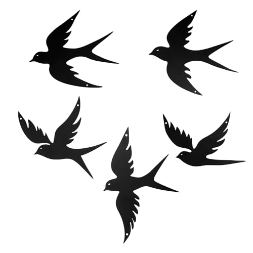 YunBey Ensemble de décorations murales en silhouette d'hirondelles noires, Set de 5 décorations minimalistes d'oiseaux volants pour salon, Décor mural...