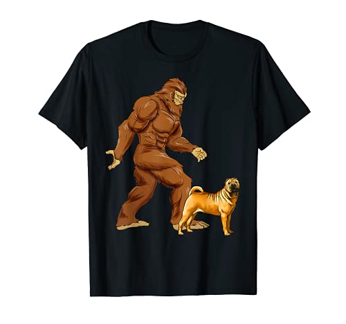 Funny Bigfoot Walking Chinese Shar-Pei Sasquatch Dog T-Shirt, Black