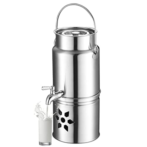 Cubo De Leche De Acero Inoxidable, Recipiente Para Leche Con Una Sola Manija, Recipiente Para Leche, Calentador De Sopa Con Grifo De Acero Inoxidable 304 Y Base De Bandeja De Combustible Para Bufés,5L