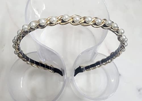 Image of Elegant Handcrafted Chain Hairbands /Headbands for Girls & Women Sleek Gold Chan with Pearls