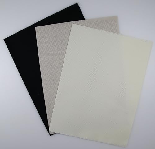 Image of KCS 3 pc of 12 inch x 18 inch(30cmx45cm) 16CT Counted Cotton Aida Cloth Cross Stitch Fabric (Antique White+Pearl Grey+Black)