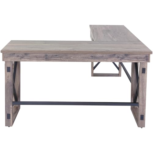 Industrial L-Shaped Desk - Gray Oak - 29.50 H x 67 W x 52.13 D