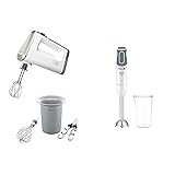 Krups Handmixer 3 Mix 9000 Deluxe GN9011, 500W, stufenlose Geschwindigkeiten mit langsamem Start + Turbotaste, weiß & HZ64B1 Perfectmix 8000 Stabmixer (800 Watt) Weiß/Dunkelgrau