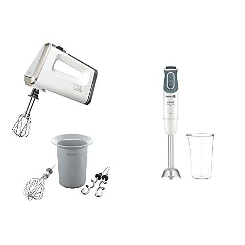 Krups Handmixer 3 Mix 9000 Deluxe GN9011, 500W, stufenlose Geschwindigkeiten mit langsamem Start + Turbotaste, weiß…