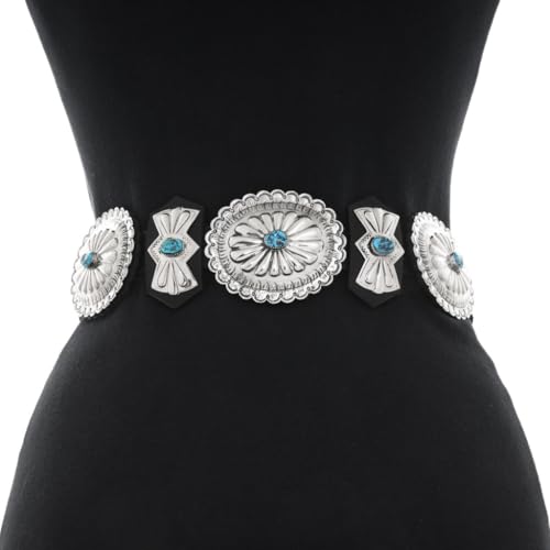 Navajo Kingman Turquoise Nugget Concho Belt Full Size Hammered Silver Design on Genuine Leather 01252