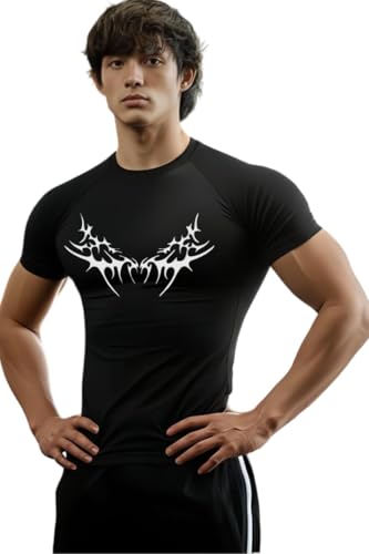 Image of Men Polyster Lycra Printed Half Sleeves Compression T-Shirt for Gym