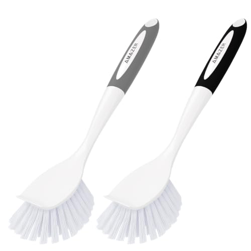 Image of Amazer Dish Brush, 2 Pack Dish Scrubber with Handle, Kitchen Dishes Brushes, Scrub Brush with Stiff Bristles for Cleaning, Sink, Pots, Pans