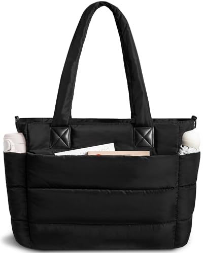 Puffer Tote Bag for Women Quilted Nurse Bag Lightweight Work Bag for Teacher Travel Handbag with Multiple Pockets