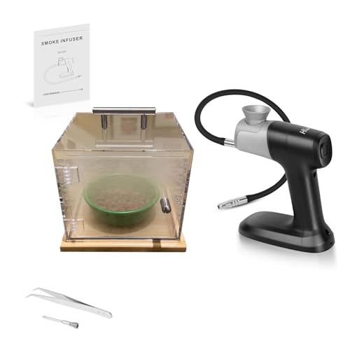 Cocktail Smoker Gun and Magnetic Acrylic Smoking Box Kit with Removable Bamboo Display Board Include 4 Wood Chips The Smoking Cube