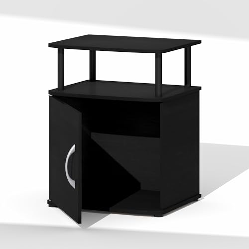 Image of Furinno Jaya Night Stand with Door, Nightstand, Blackwood | Open Shelf and Door Cabinet, Round Corner Bedside Table, Modern Side Table, End Table, for Bedroom, Closet, Dorm