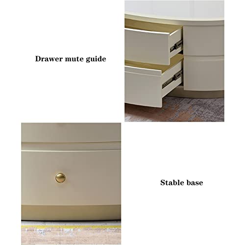 Beistelltisch Beistelltisch, moderner Luxus-Couchtisch mit einzigartigem Schreibtisch und stabilem Sockel, ovaler Sofatisch, Mitteltisch mit 2 großen Schubladen, für Wohnzimmer und Büro, – Bild 5