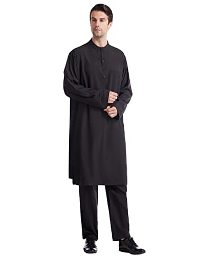 Thobe for Men Islamic Clothing Moroccan Kaftan Muslim Clothes 2 Piece Set2