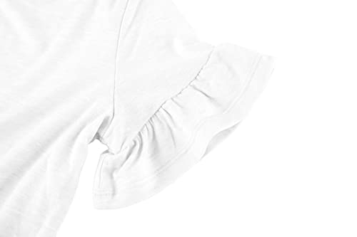 Kingdenergy Girls Summer Cute T Shirt Short Ruffle Sleeve Basic Soft Casual Plain Tunic Tops Tees Z-White #TOP6