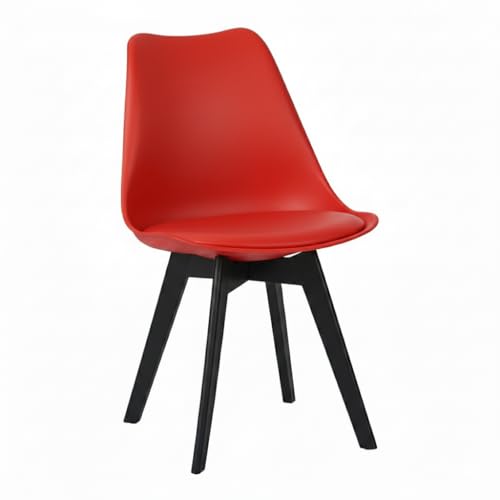 Image of Modern Bar Stool Chair with Black Legs, Red Seat, Contemporary Design, Curved Back Support
