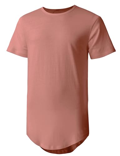 Męska koszulka hipsterska z zaokrąglonym brzegiem kropli premium długie t-shirty, 1hc01_dusty Rose, L