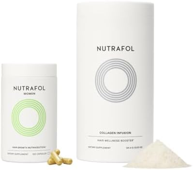 Nutrafol Women's Hair Growth Supplement and Collagen Peptides Powder, Ages 18-44, Physician-formulated for Visibly Thicker, Stronger Hair, Dermatologist Recommended - 1 Month Supply, 12 oz Bottle