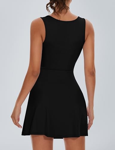 Fengbay Womens Tennis Dress Square Neck Sleeveless Athletic Dress Side Slit Flare Workout Dress2