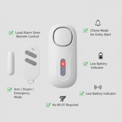 Image of BlackT Electrotech (BT51D2) Wireless Door /Window Sensor Alarm System Kit - Home Security Entry Detector for Doors & Windows with Remote Control & Panic Function