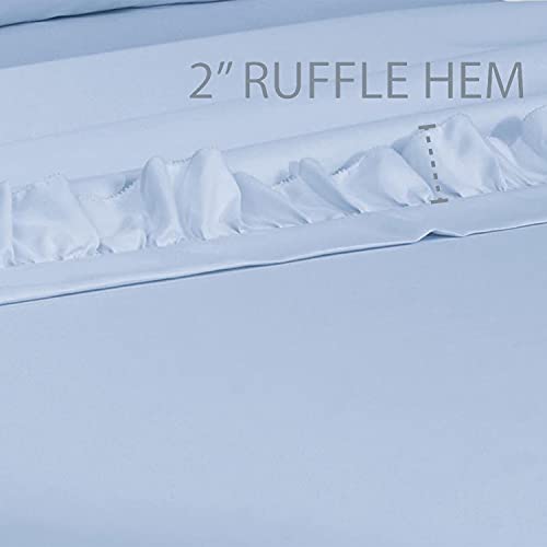 Swift Home Ultra-Soft Elegant 2-Inch Ruffled Hem Design On Flat Sheet And Pillowcases, Wrinkle Resistant, Fade Resistant, Deep Pocket, Double Brushed 3-Piece Microfiber Sheet Set - Twin, Blue Bell #TOP4