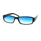 Black Small Rectangular Sunglasses Classic Narrow Blue Lens