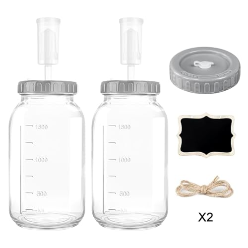 Miniatura 9 de Wantouth 2 Pcs Tarros De Fermentación 2l Con Tapa, Kit De Fermentación Con Cierre De Aire,Recipiente Defermentación De Vidrio, Kit De Fermentaciones Con Etiquetas Cuerdas Para Chucrut Kéfir Kimchi
