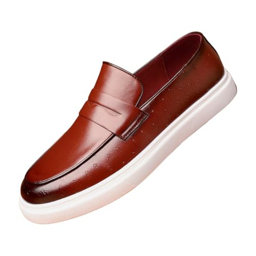 Santimon Men's Leather Penny Loafer Casual Flat Slip-On Dress Boat Shoes