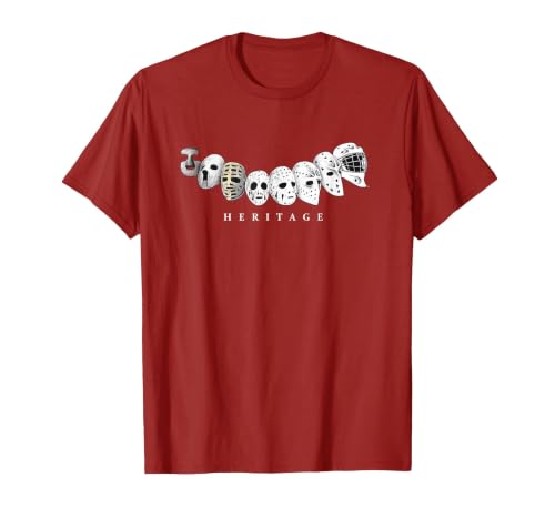 Ice Hockey Goalie Evolution Vintage to Modern Masks T-Shirt, Men, Cranberry Red, 3X-Large
