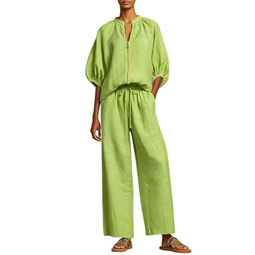 Ensemble en coton et lin fluide pour flâneries estivales et journées de détente à la maison